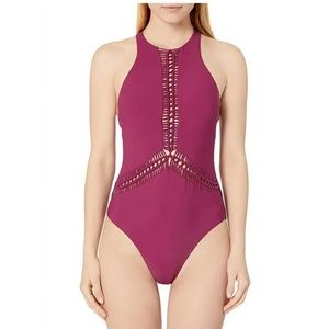 Red Carter Macrame One Piece Suit